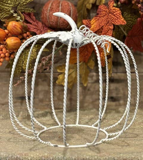 White Twisted Metal Pumpkin - 9.5"