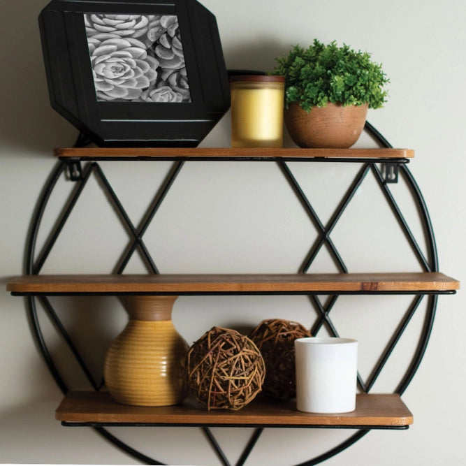 Diamond Farmhouse Round Shelf Metal And Wood