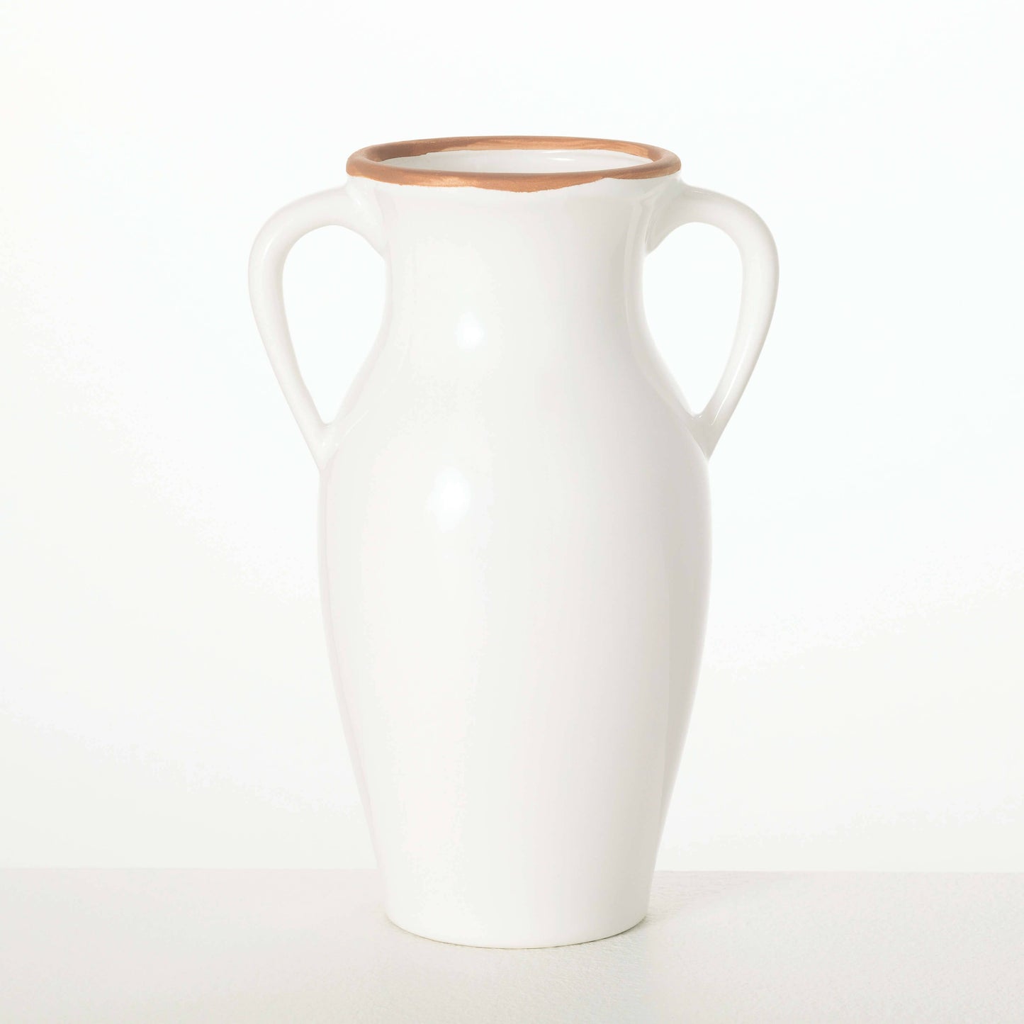 Natural Rimmed White Urn Vase - 8"