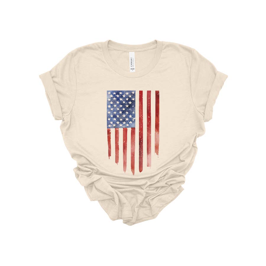 USA Watercolor Flag Heather Oatmeal Tee