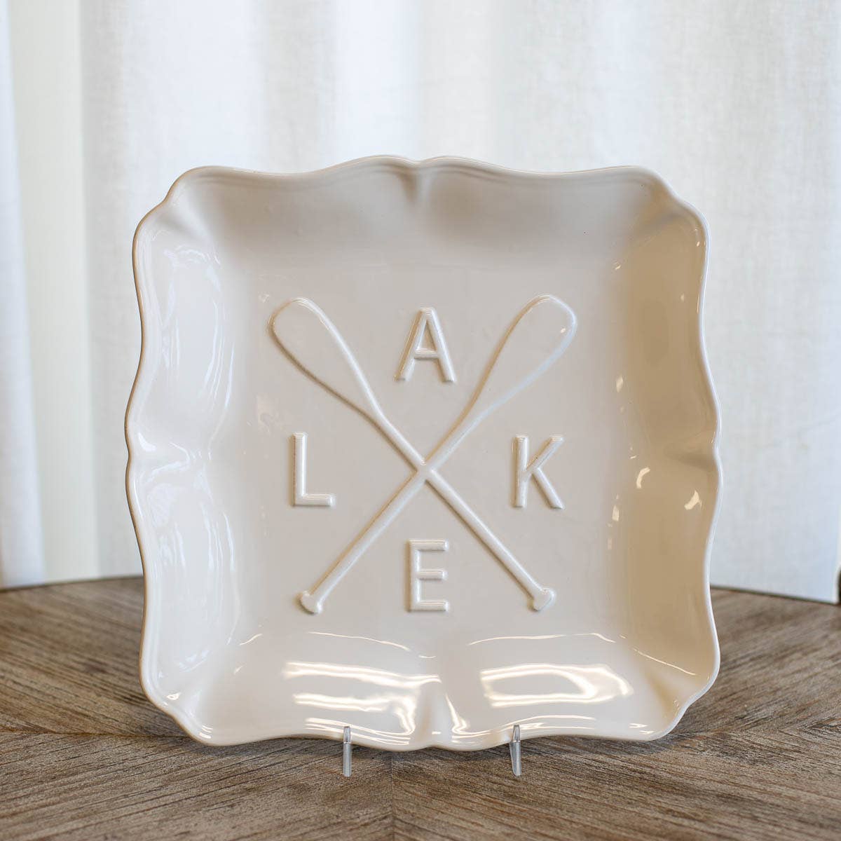 Lake Oar White Embossed Square Platter - 11.5"