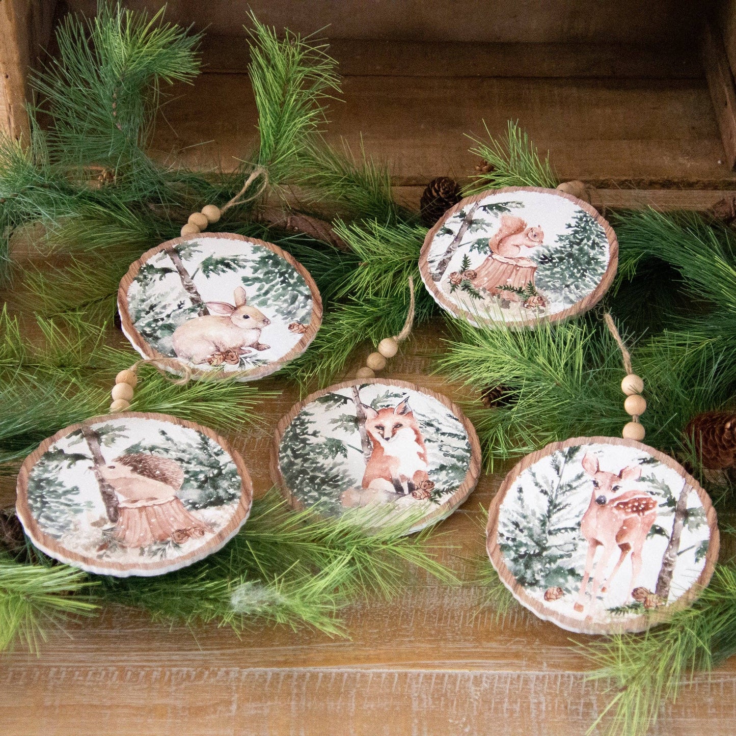Winter Animals in Forest Large Ornaments - 6"