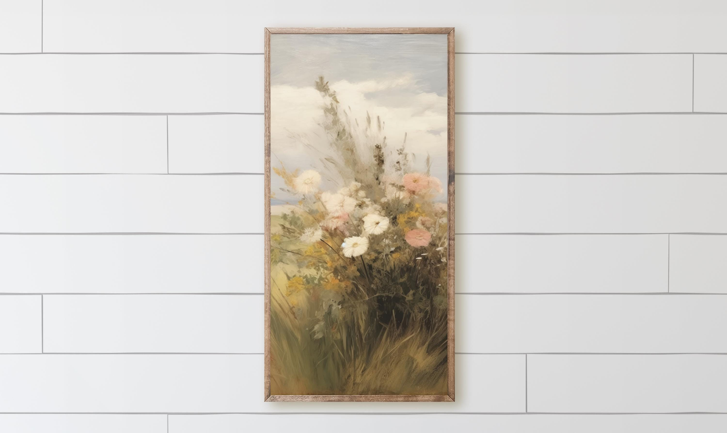 Wildflower Painting Oak Framed Print - 16"x30"