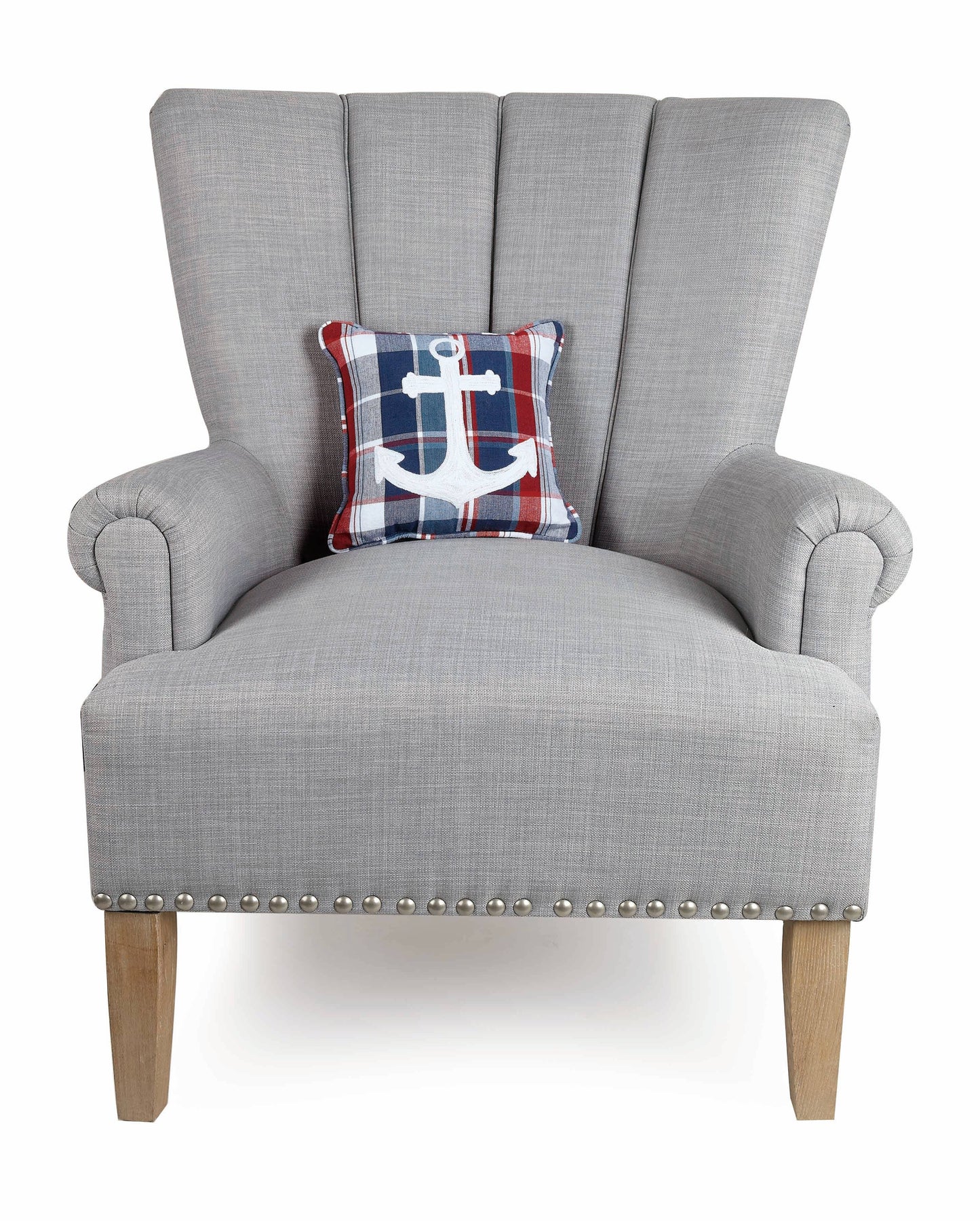 Picnic Plaid Anchor Embroidered Pillow - 10"x10"