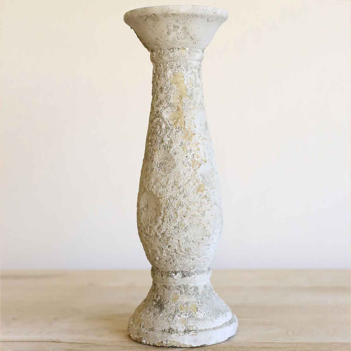 Antiqued Cement Candle Holder - 12.75"