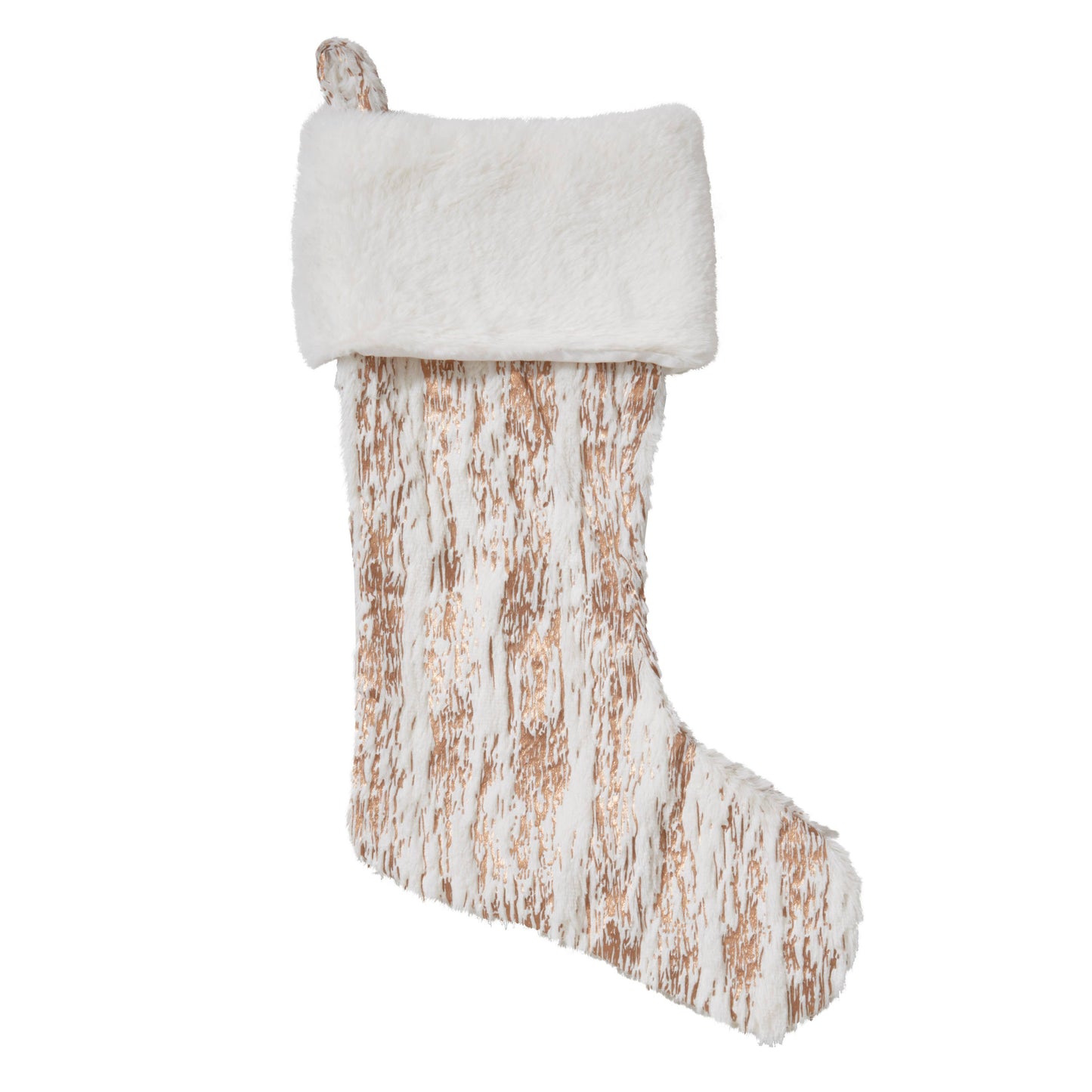 Faux Fur with Brushed Gold Metallic Print Stocking - 13"x19"
