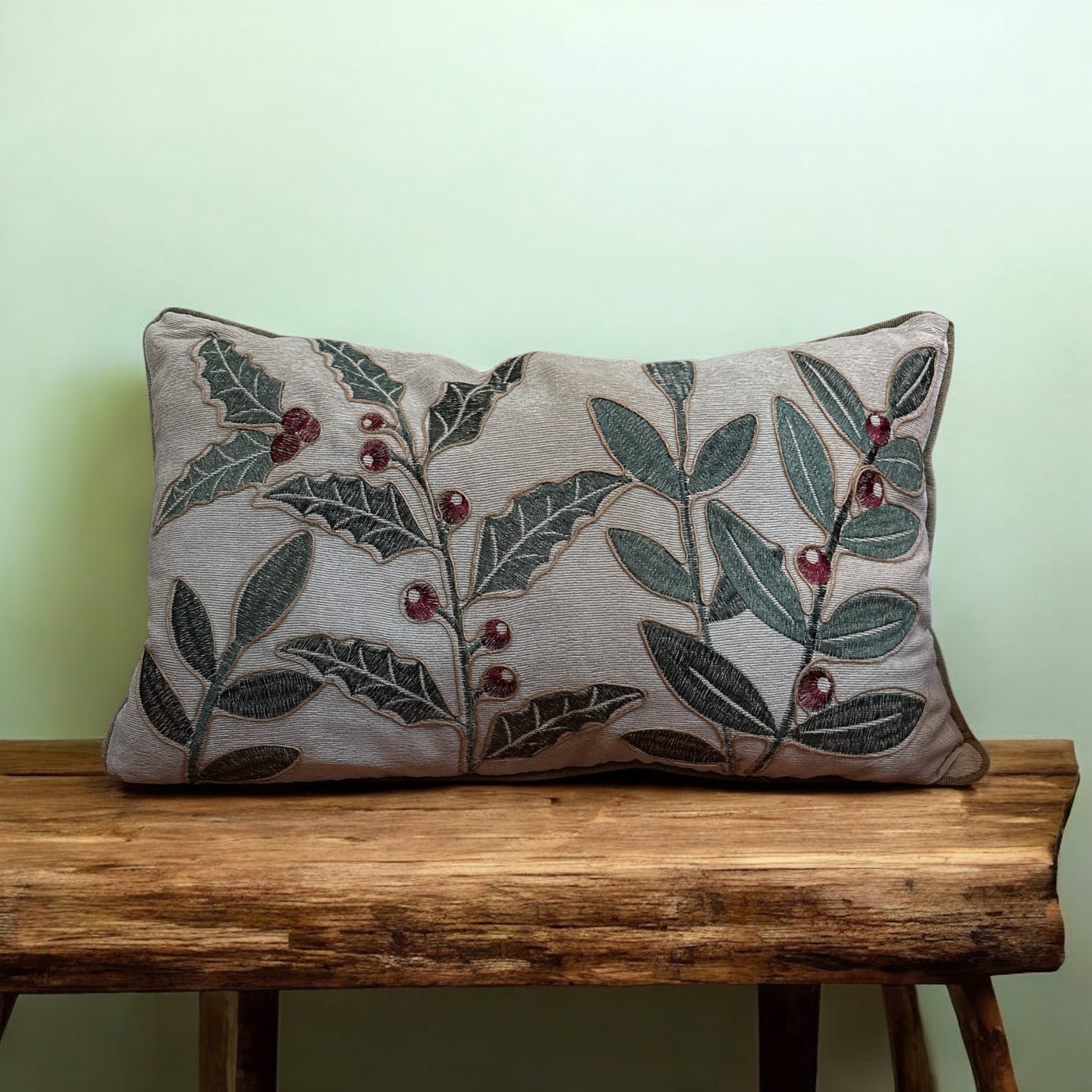Green Holly Pillow - 12"x20"