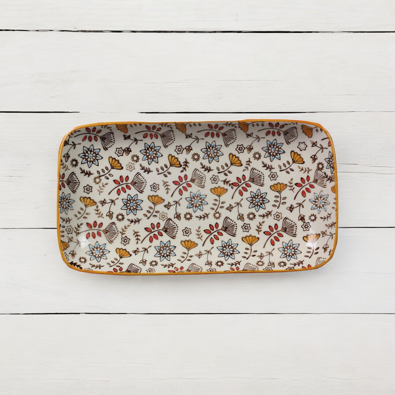 Stoneware Hand Stamped Rectangular Dish