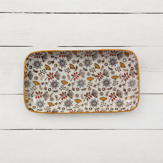 Stoneware Hand Stamped Rectangular Dish
