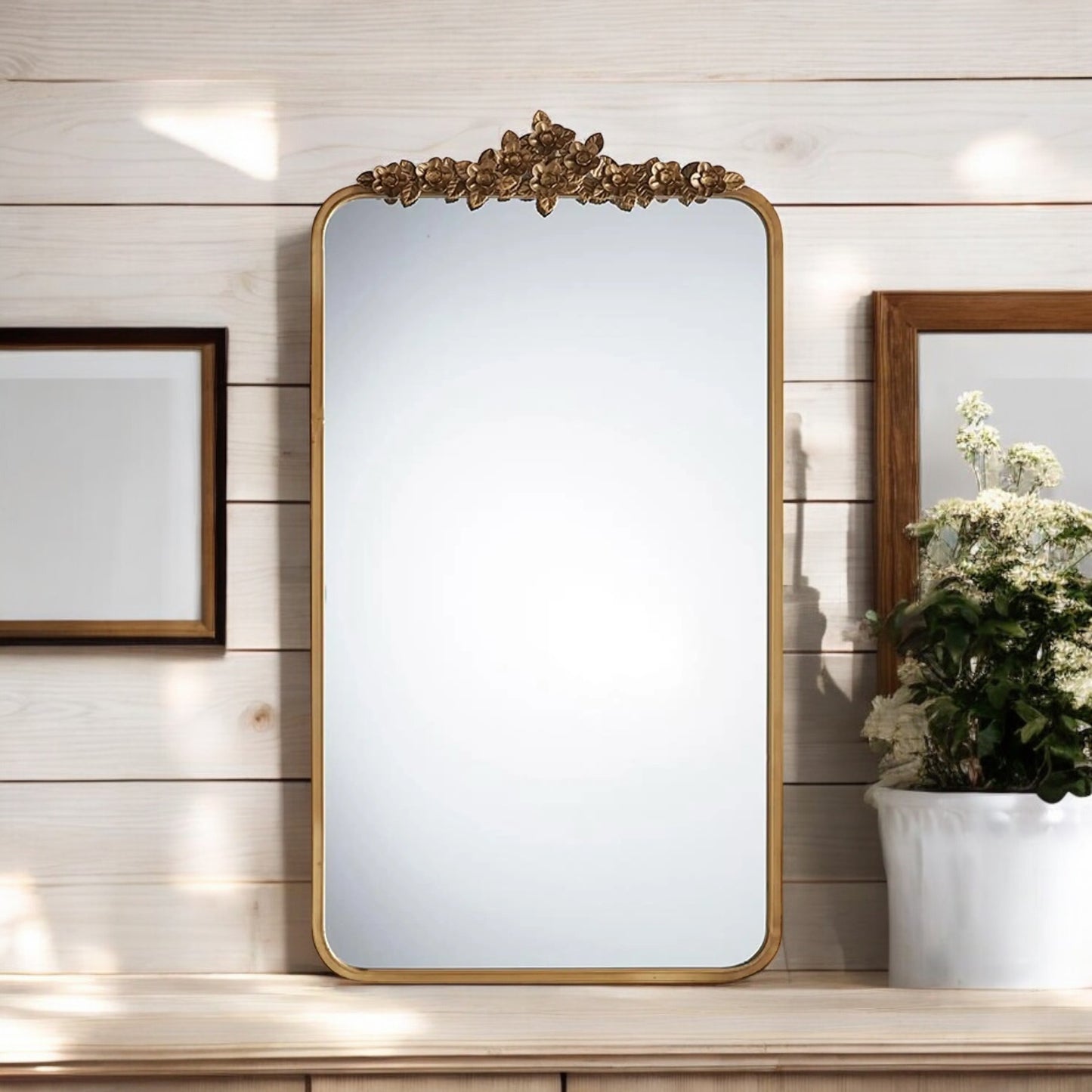 Large Gold Floral Mirror - 32" x 18"
