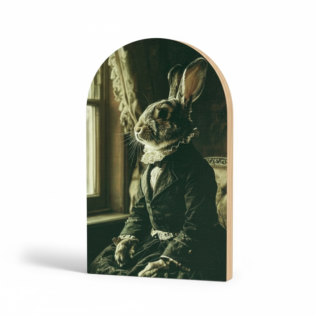 Victorian Moody Bunny Wood Arch Sign - 6"