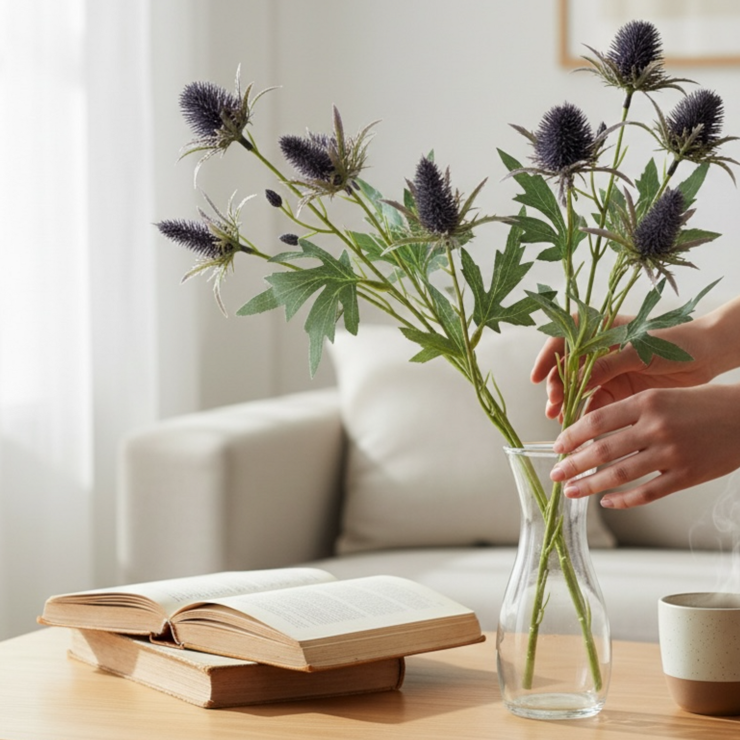 Deep Plum Thistle Eryngium Sea Holly Spray - 26"