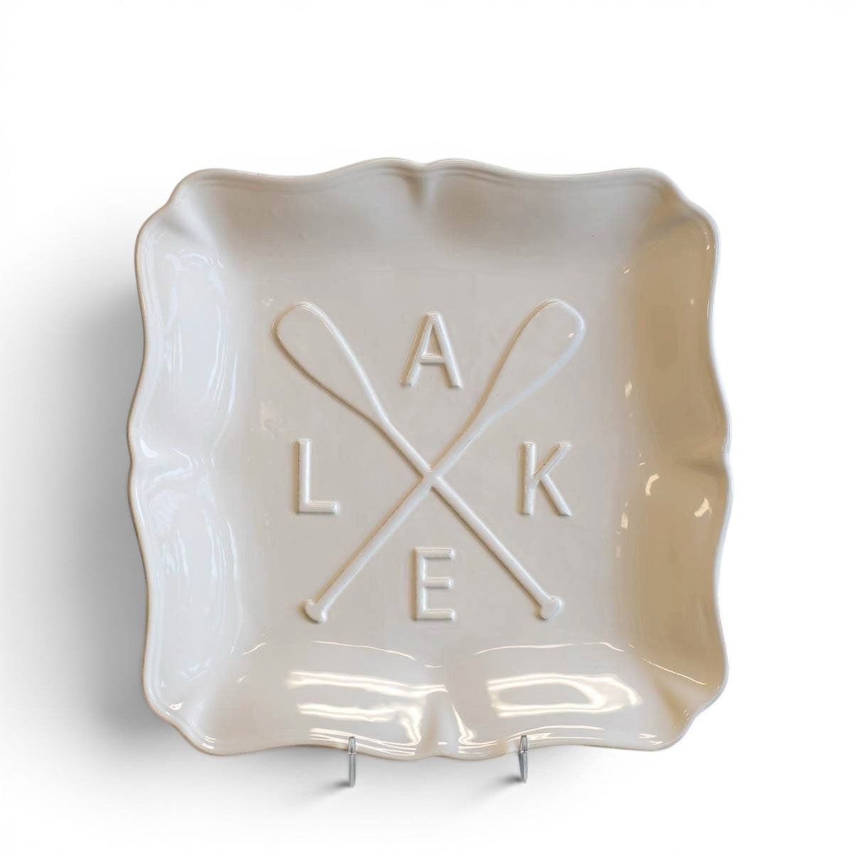Lake Oar White Embossed Square Platter - 11.5"
