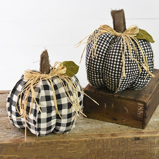 Black Plaid Canvas Pumpkin - 9"
