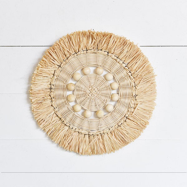 Woven Beaded Seagrass and Wood Wall Decor - 14.5"