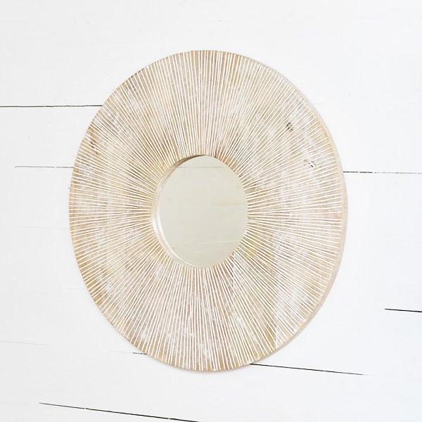 Sunburst Whitewashed Wood Mirror