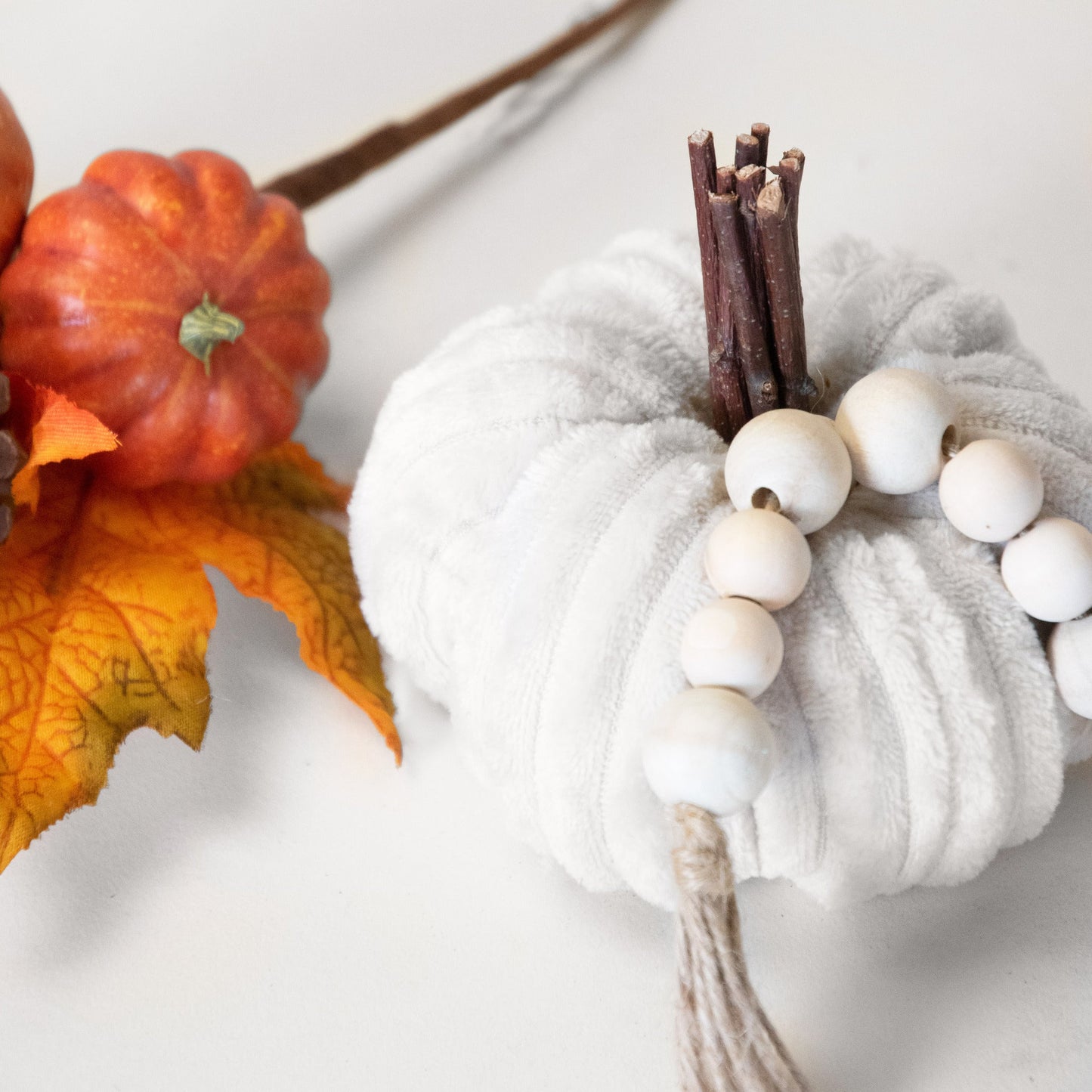 Velvet Corduroy Pumpkin with Beads - 5"
