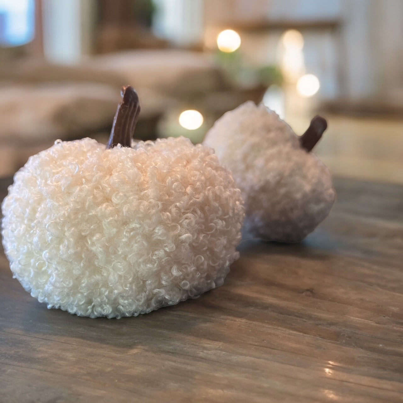 Set of 3 Mini White Sherpa Pumpkins