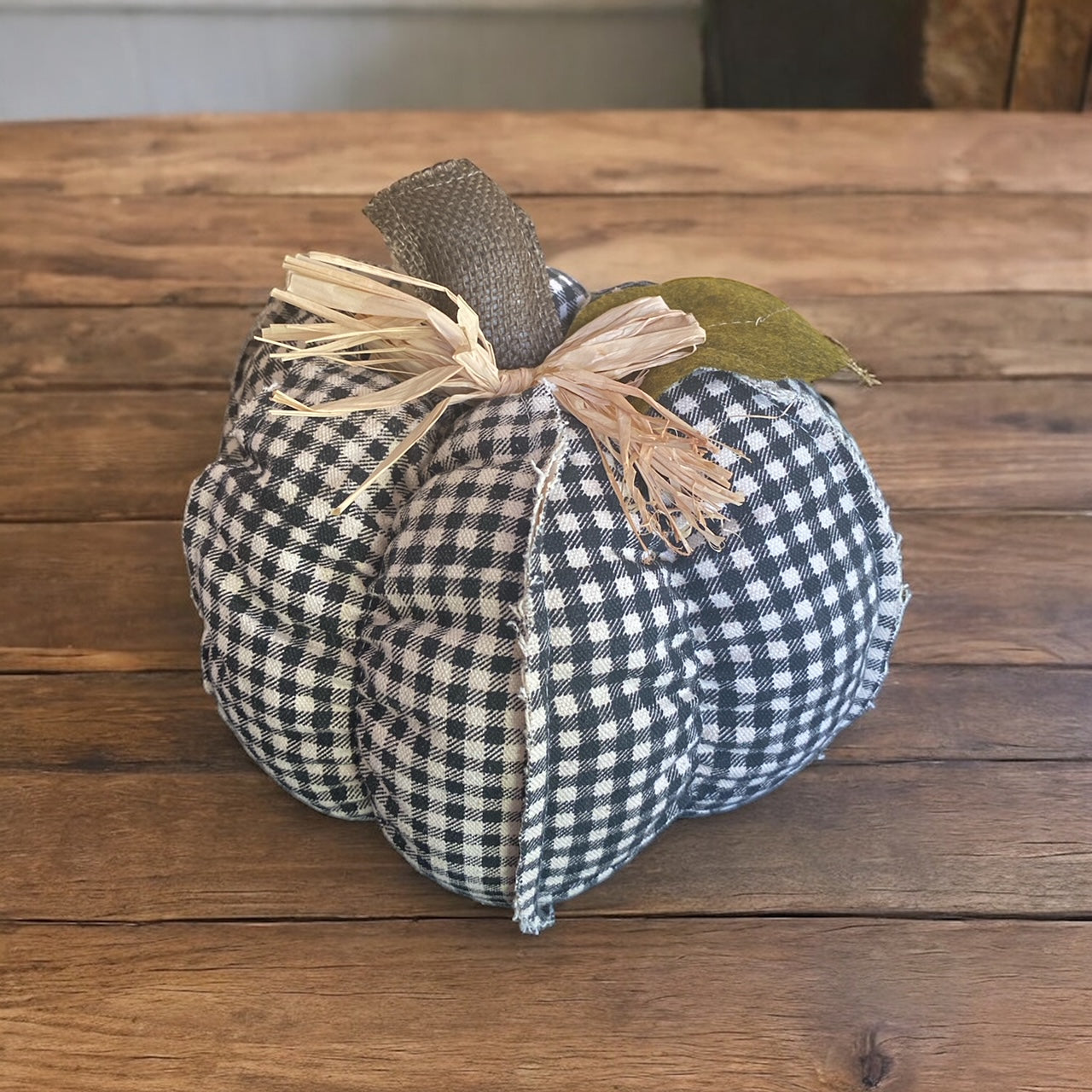 Black Plaid Canvas Pumpkin - 9"