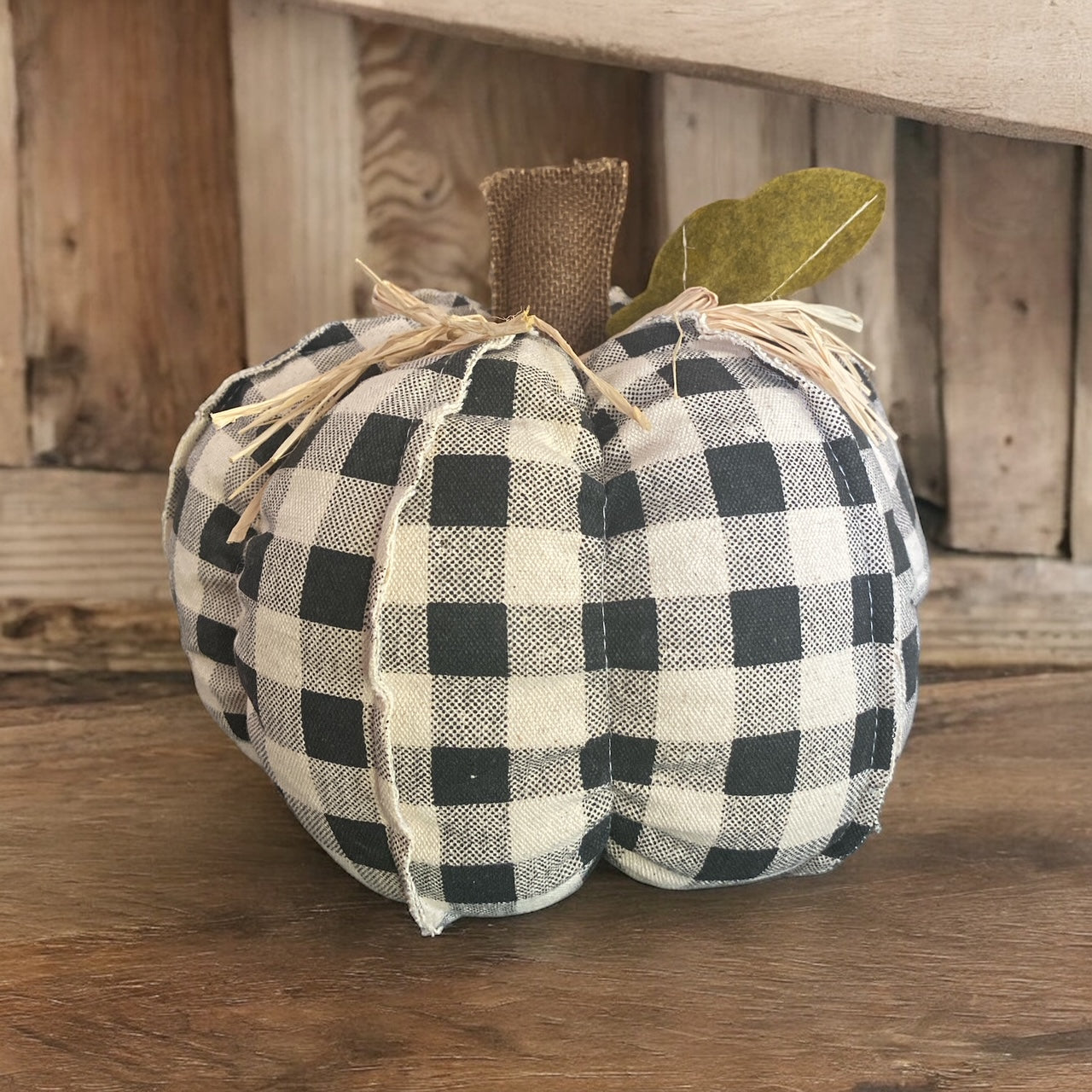 Black Plaid Canvas Pumpkin - 9"
