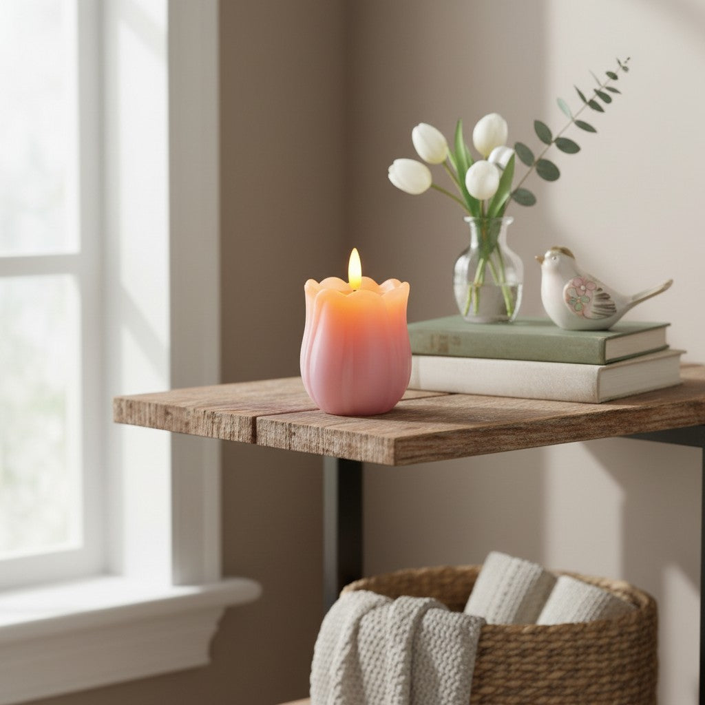 Pink Tulip Flickering Flameless LED Candle - 3x3.5in