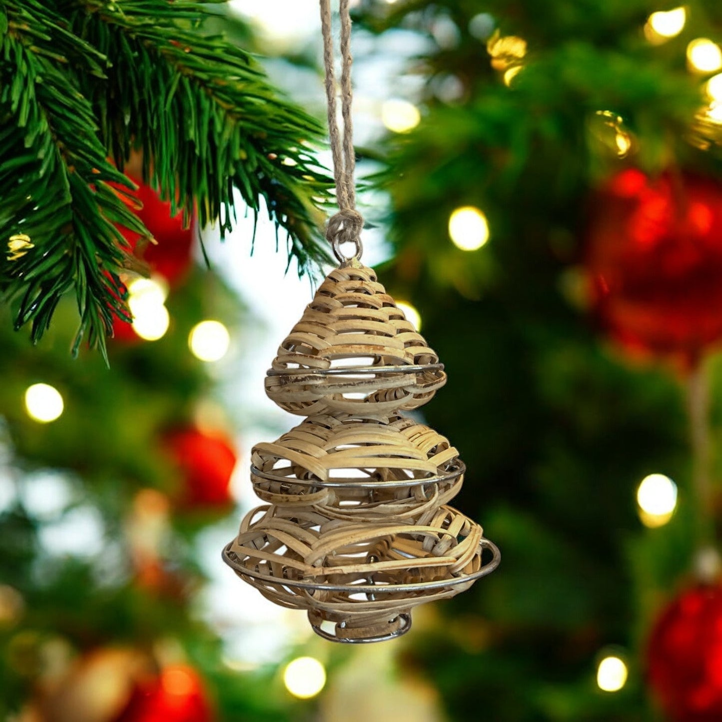 Natural Rattan Tree Ornament - 4.5"