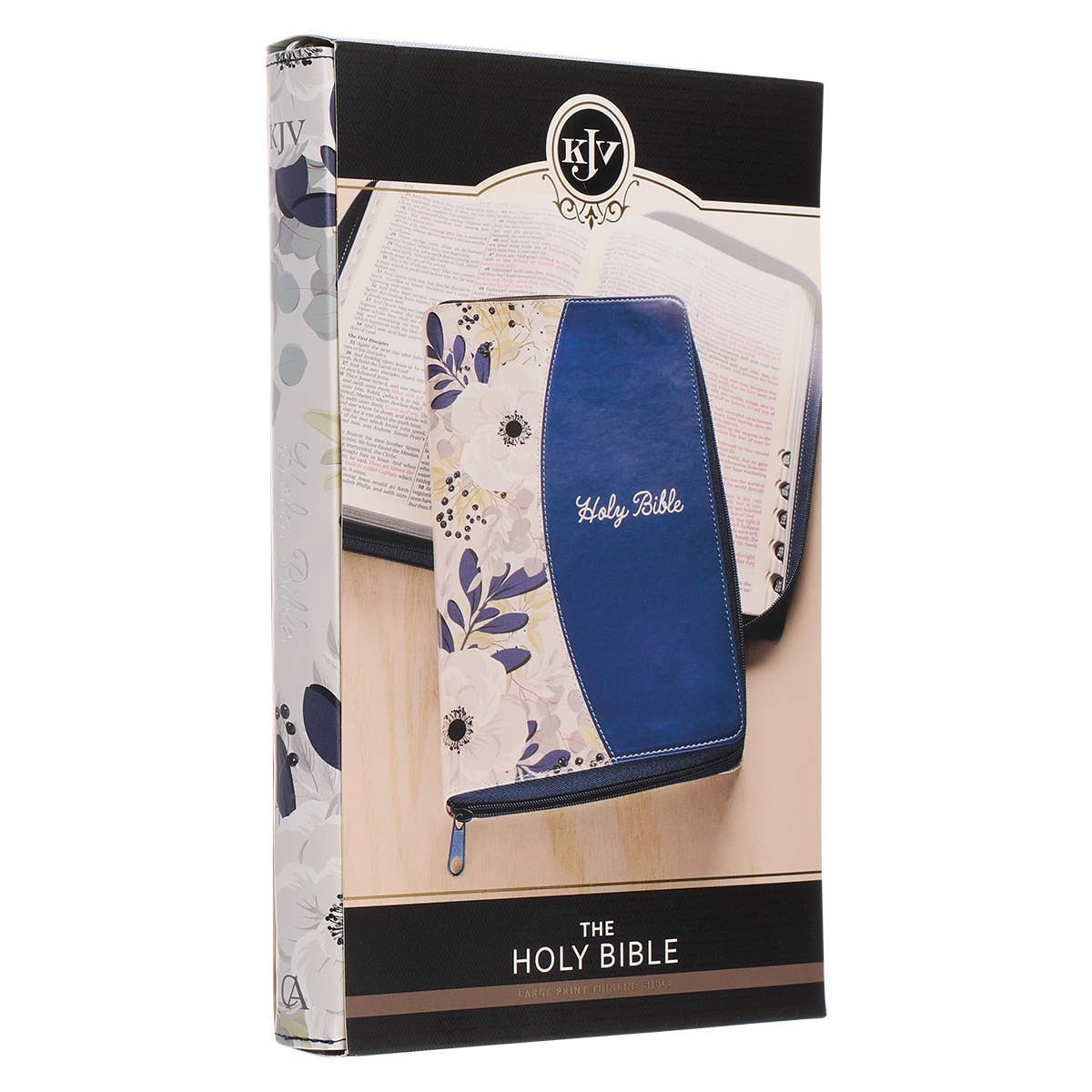 Blue Pearlized Floral Faux Leather King James Bible