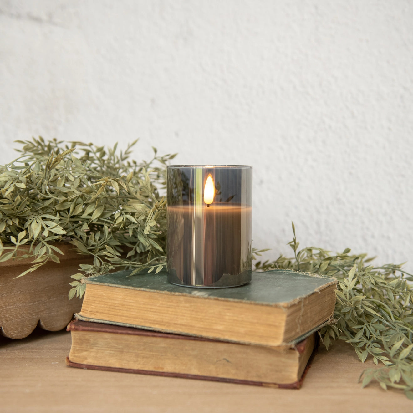 Charcoal Glass Flameless Candle - 4"