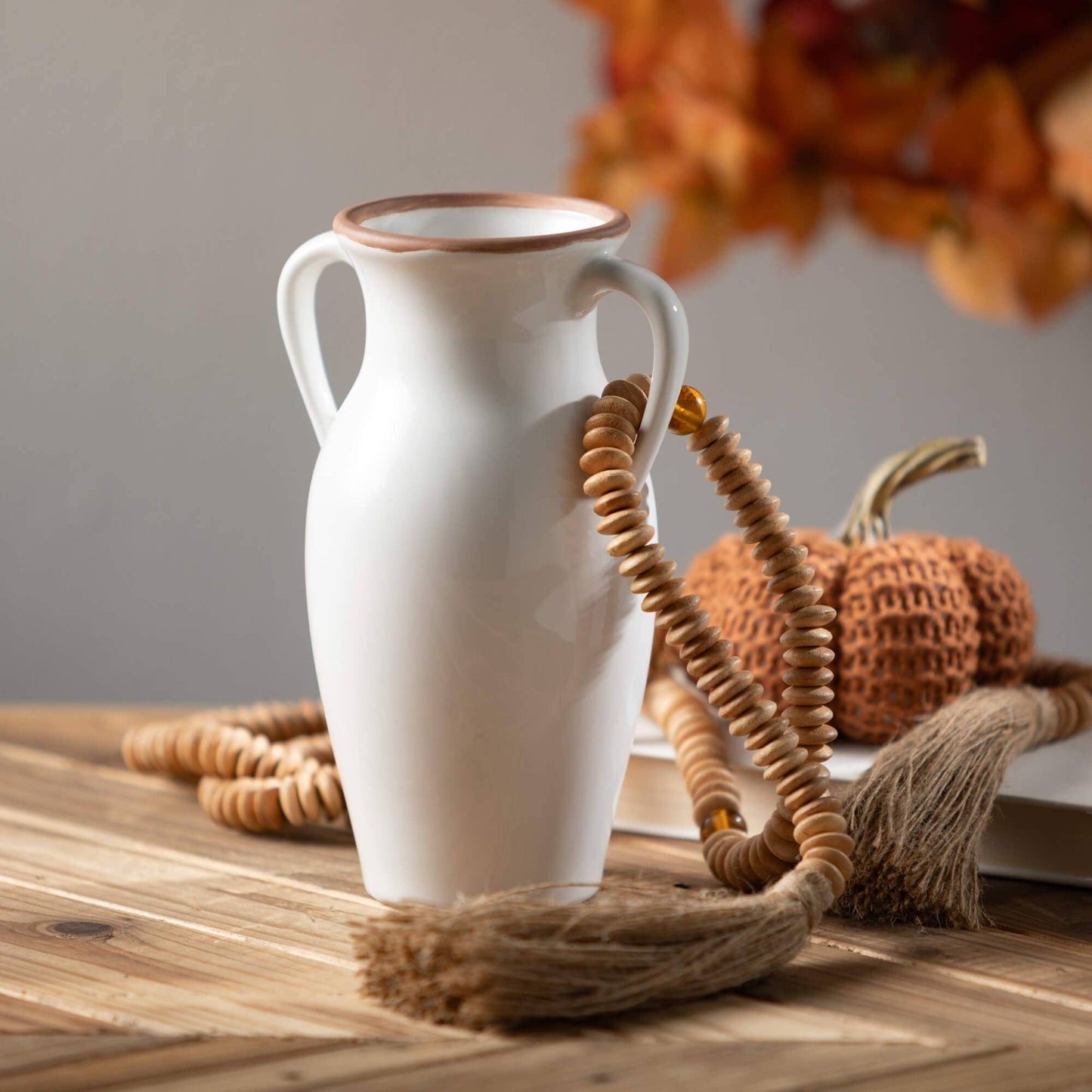 Natural Rimmed White Urn Vase - 8"