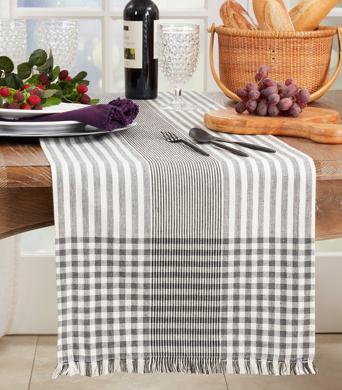 Black & White Stripe Runner - 16"x72"