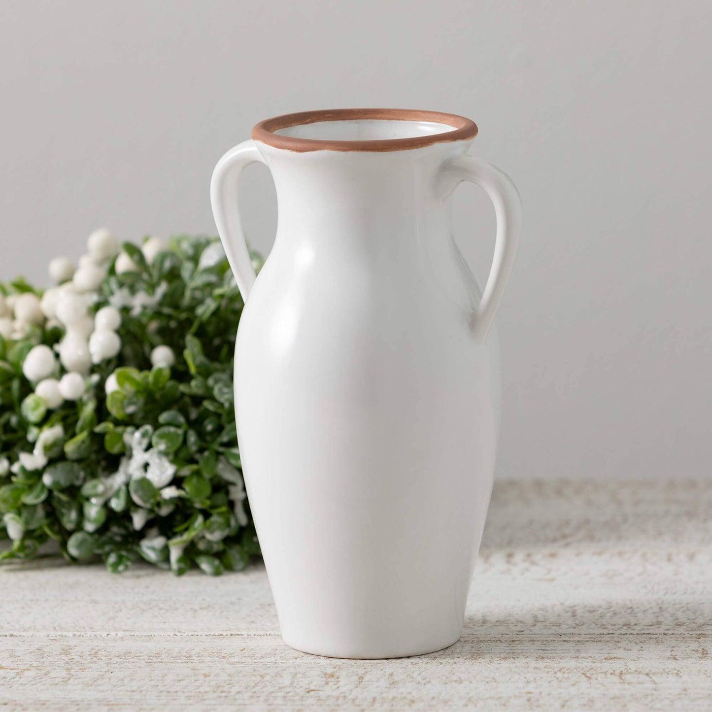 Natural Rimmed White Urn Vase - 8"