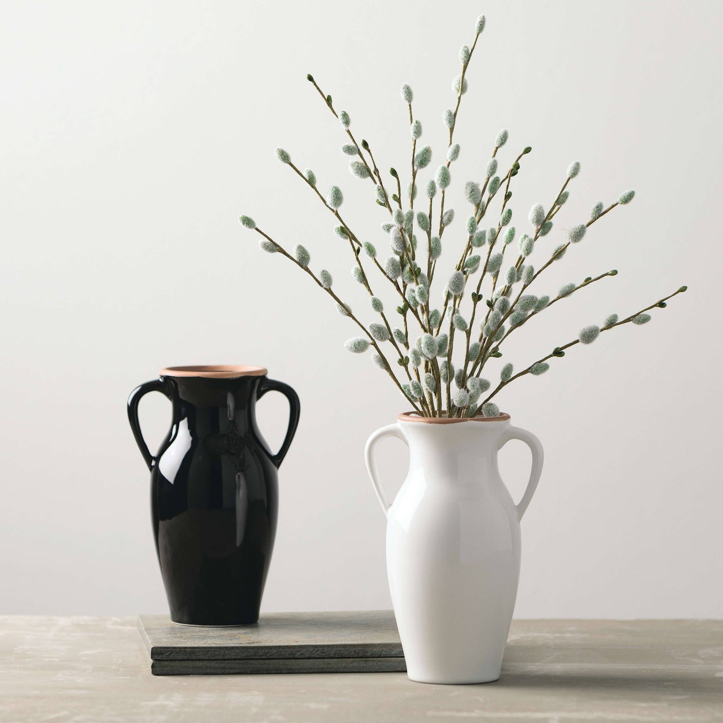 Natural Rimmed White Urn Vase - 8"