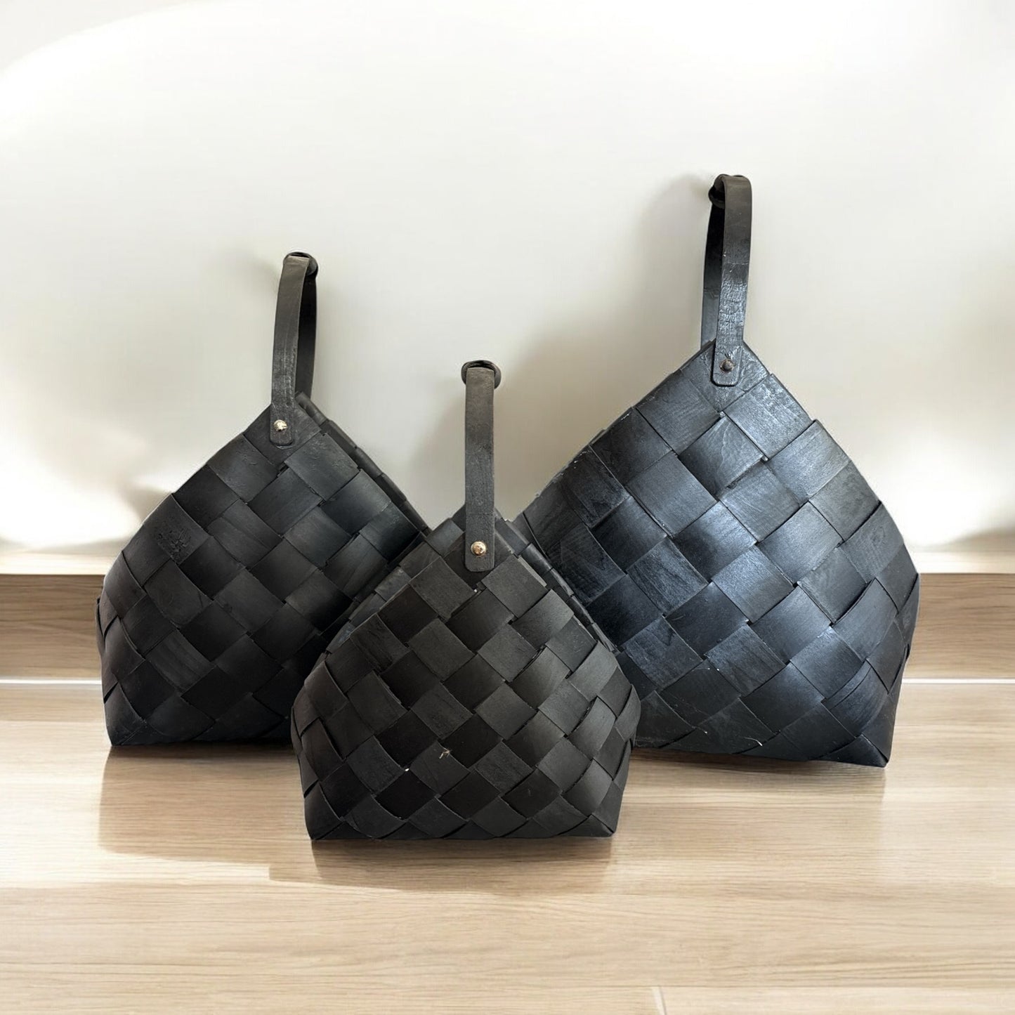 Black Woven Baskets with Handles