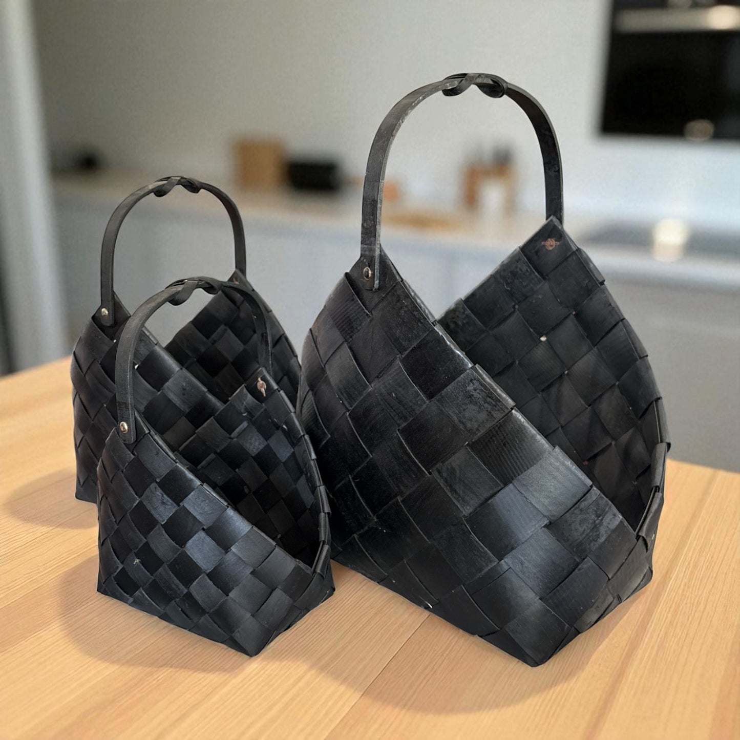 Black Woven Baskets with Handles