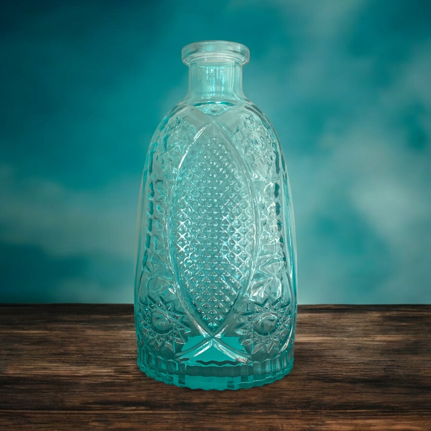 Ornate Glass Bottle Vase - 8.5"