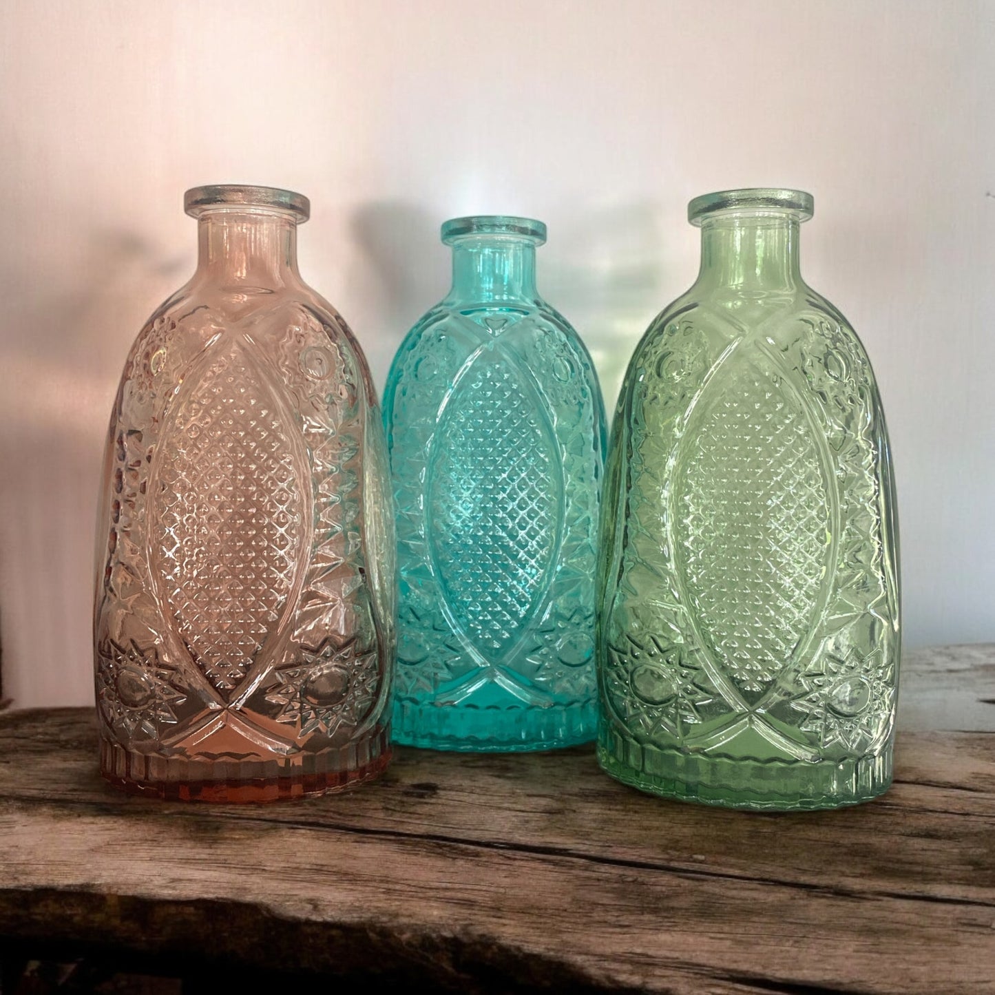 Ornate Glass Bottle Vase - 8.5"