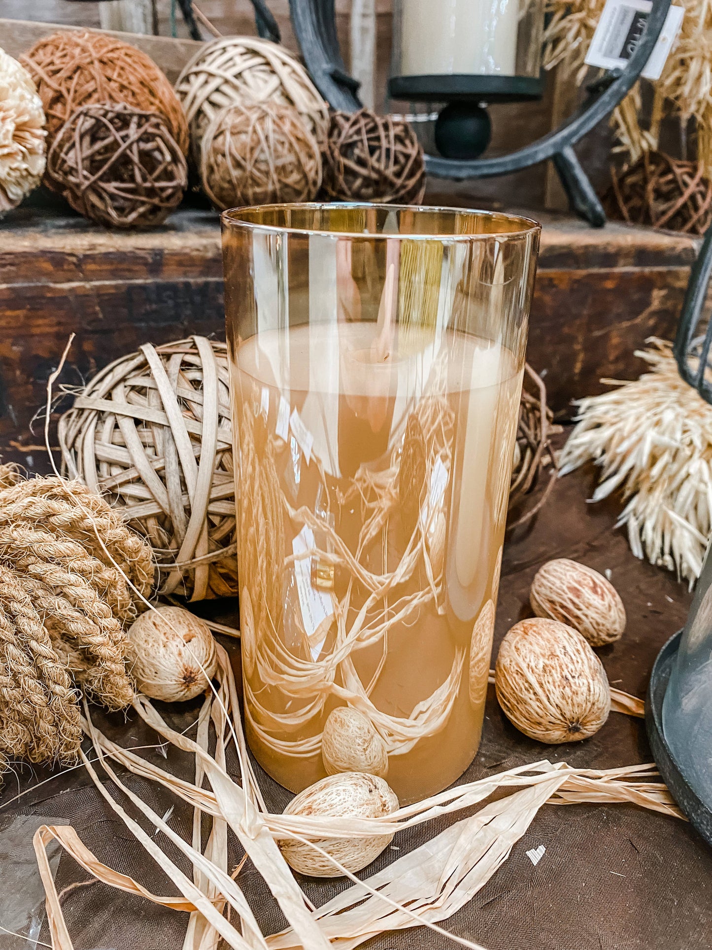 Amber Glass Cylinder Moving Flame Candle - 3"x6"