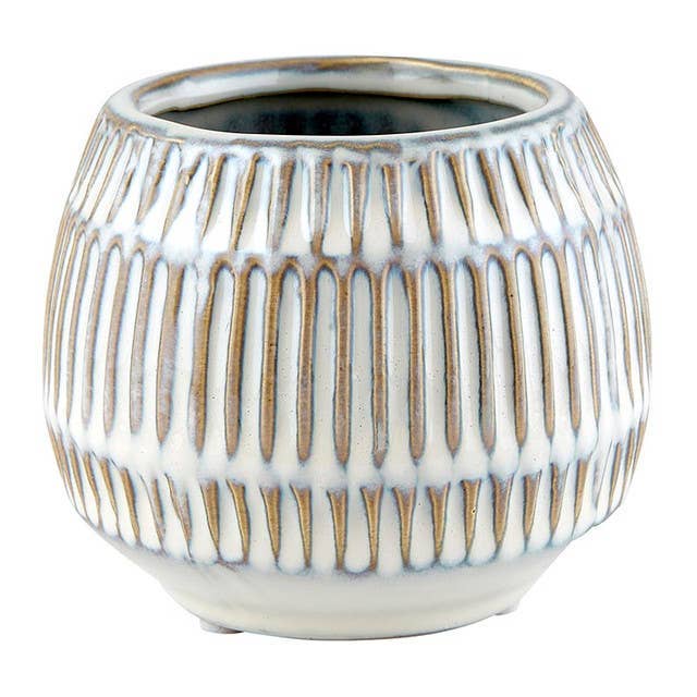 Round Texture Cream Mini Planter - 4"