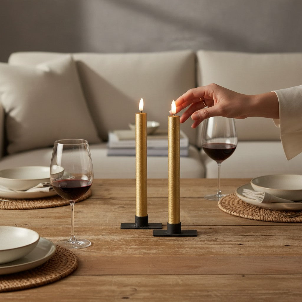 Gold Taper Flameless Candle, Set of 2 - 9.5"