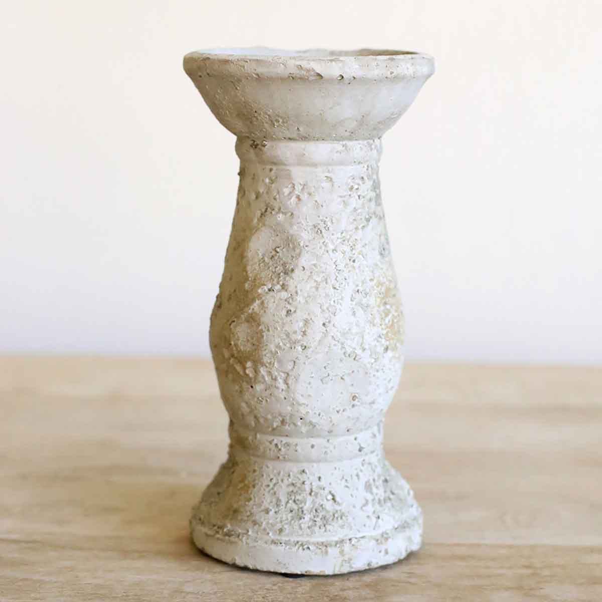 Antiqued Cement Candle Holder - 7.75"
