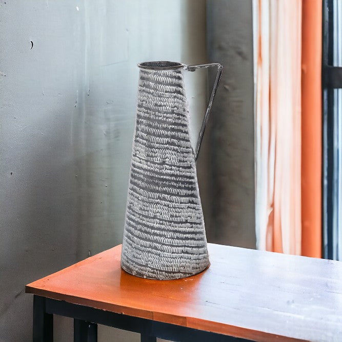 Debossed Gray metal Tall Dried Florals Vase - 16.25"