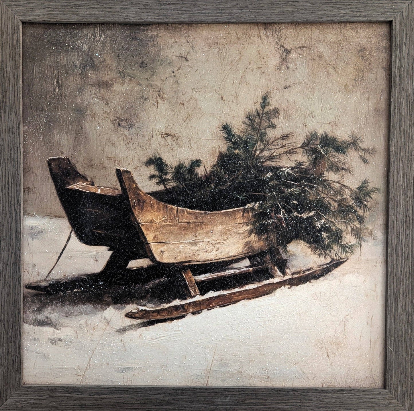 Wooden Sleigh Vintage Christmas Wall Art - 12"x10"
