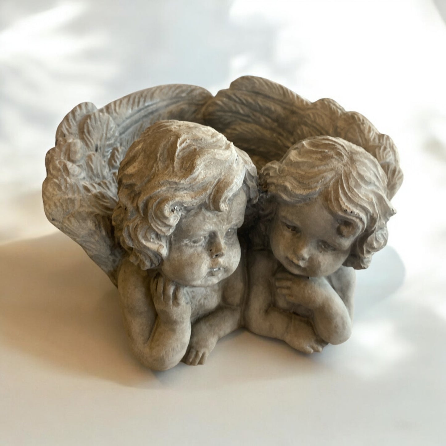 Cement Double Cherub Planter - 8"