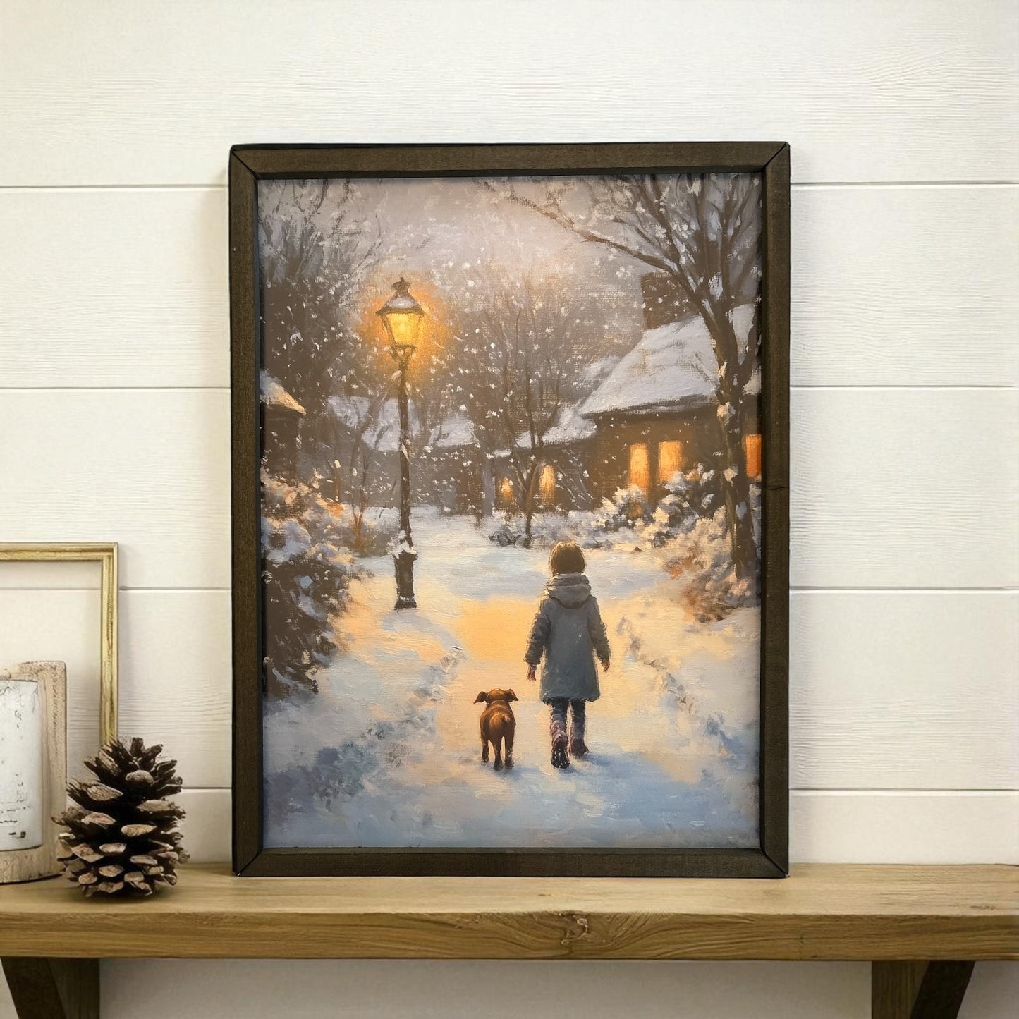 Dog Walk in the Snow Box Frame Art - 18"x24"