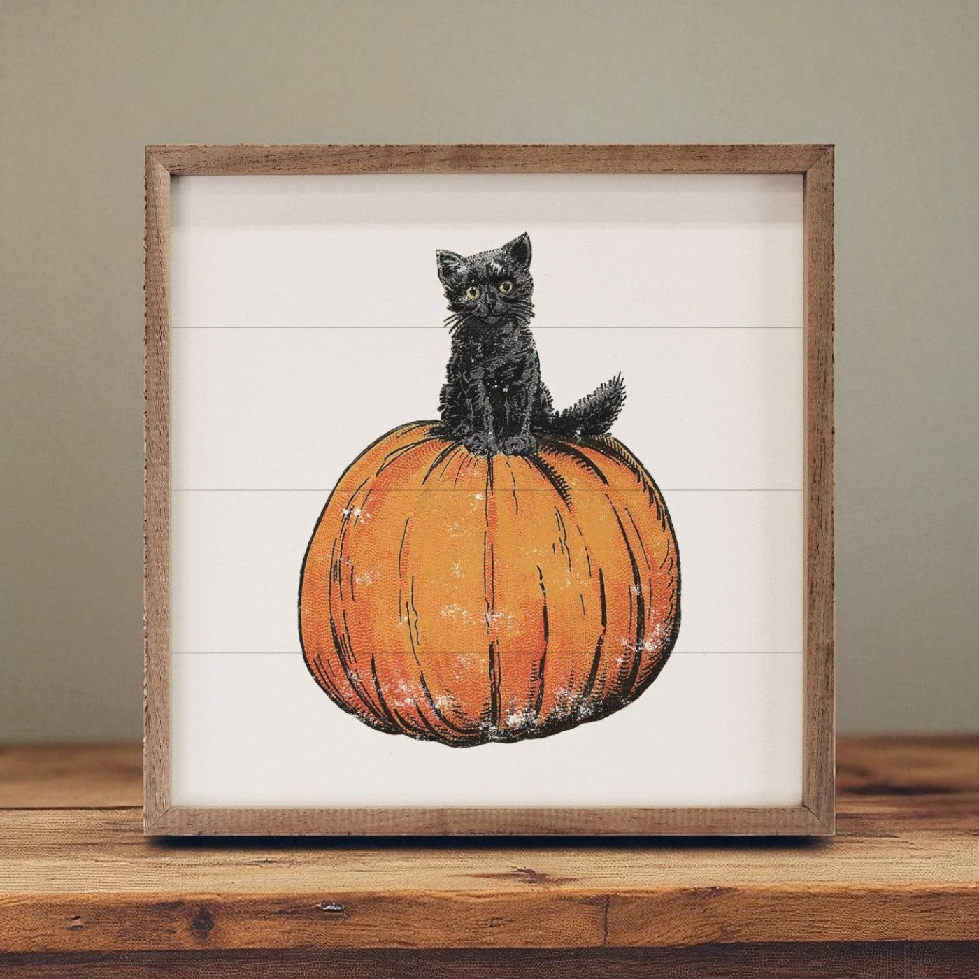 Vintage Halloween Cat on Pumpkin - 4"x4"