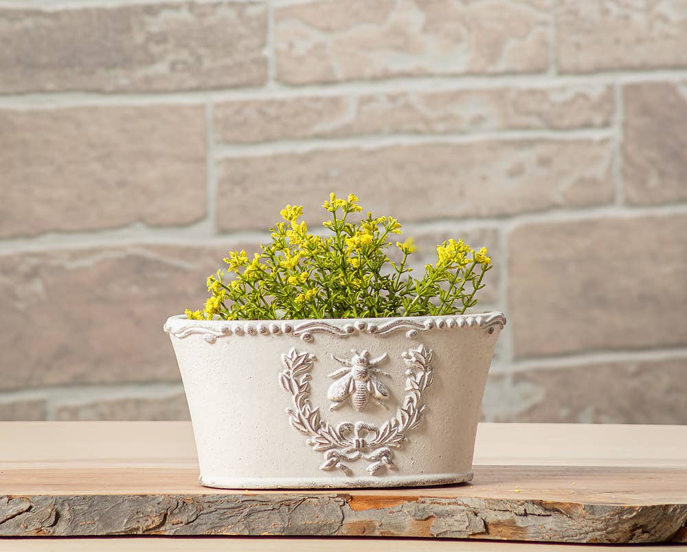 Oval Emboss Bee in Crest Planter - 4x8"