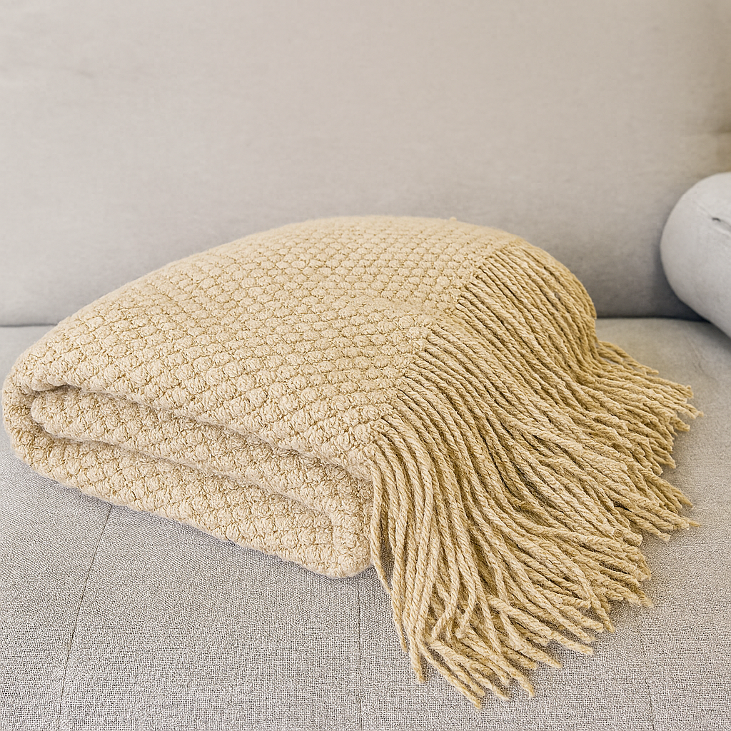 Knit Textured Throw Blanket with Fringe - 50"x60"