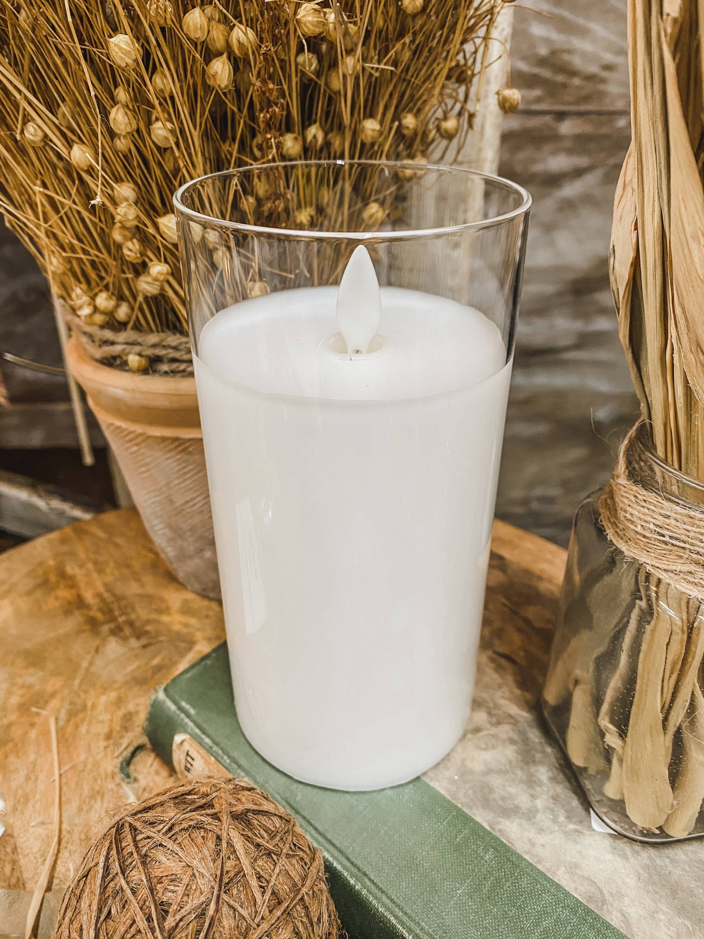 Clear Glass Cylinder Moving Flame LED Candle - 6"