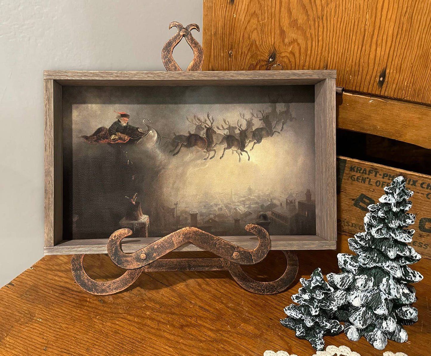 Santa Sleigh on Christmas Night Framed Canvas - 12"x18"
