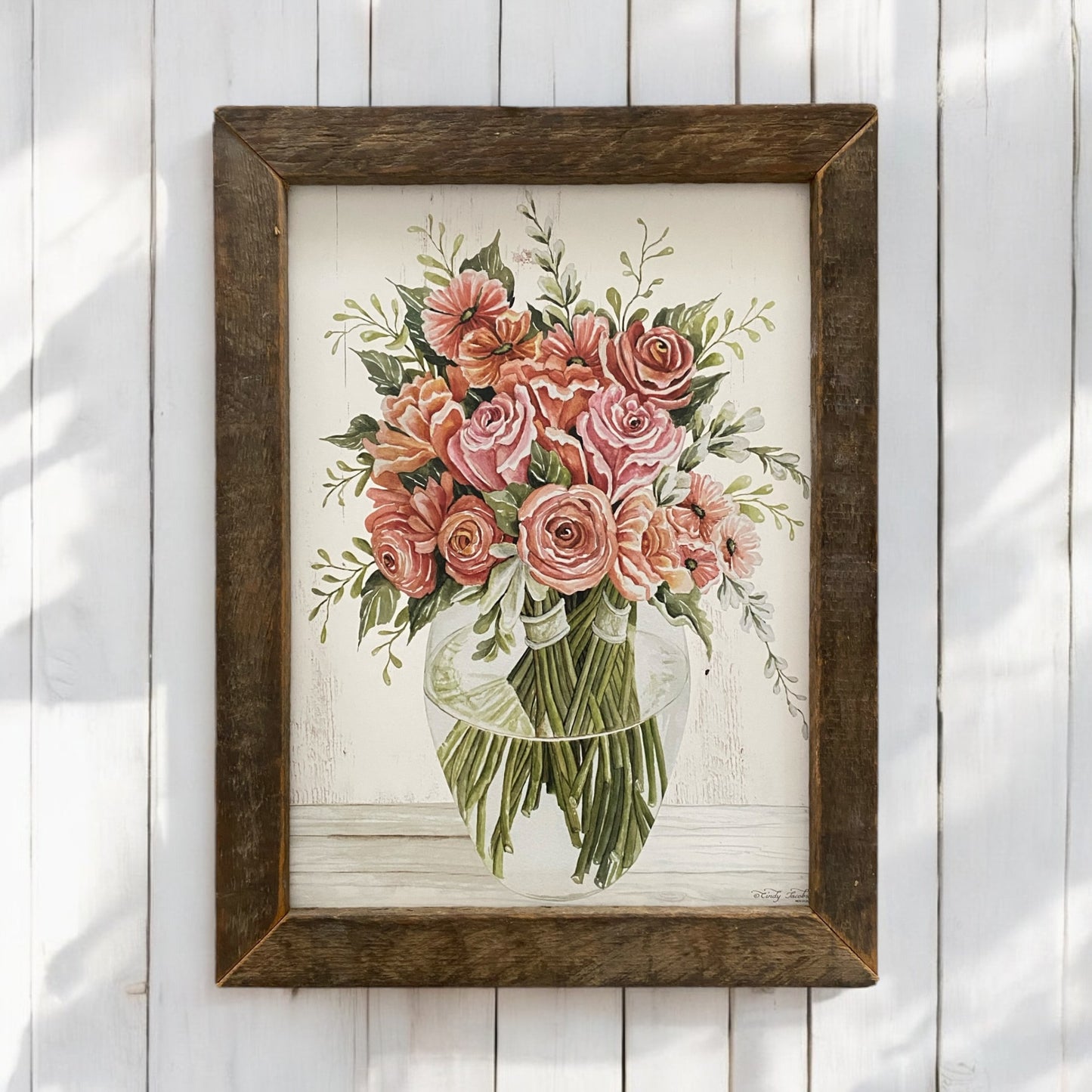 Playful Pink Flower Vase Artwork - 12”x18”